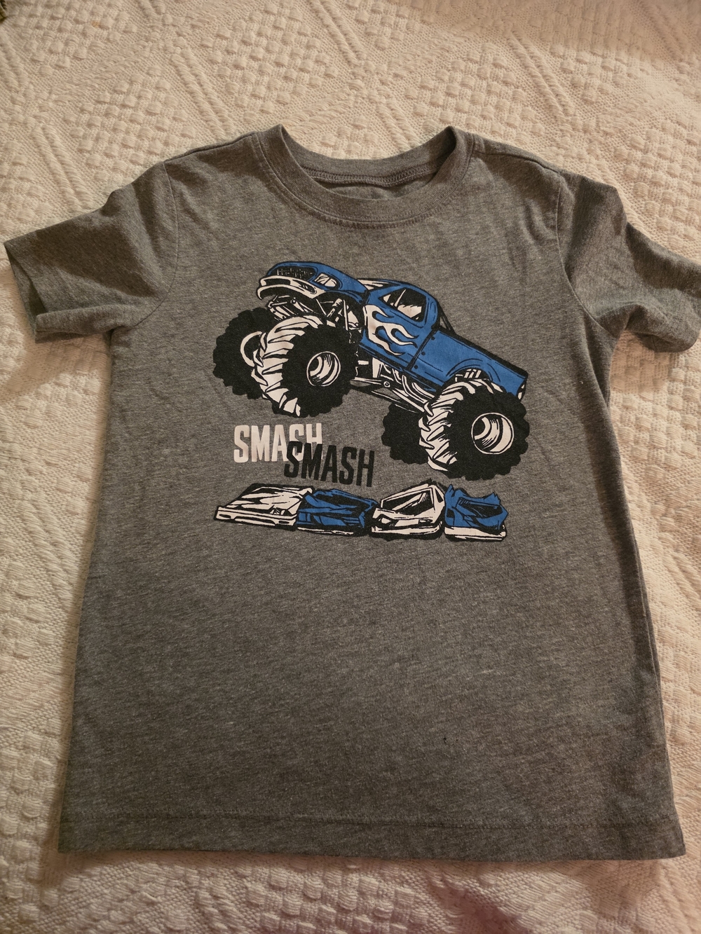 OshKosh B'gosh Gray Tee with Blue Monster Truck Smash Graphic